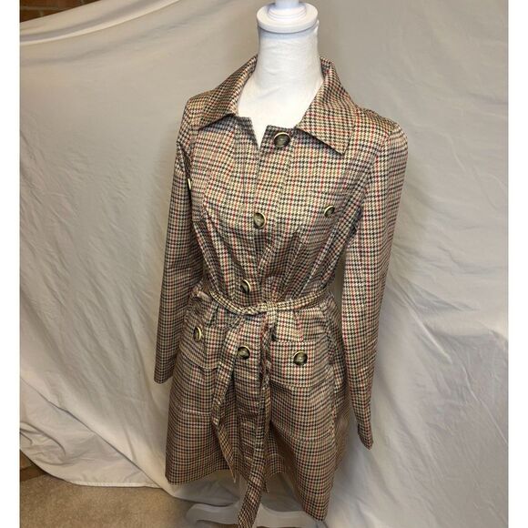 Cabi Sherlock Multicolor Houndstooth Plaid Trench Pea Coat Womens Designer - Picture 3 of 9